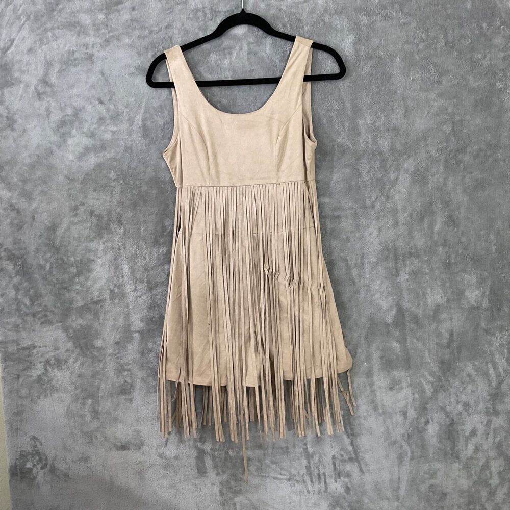 Chelsea & Violet Short Romper Women’s XS beige Boho Festive Faux leather fringed